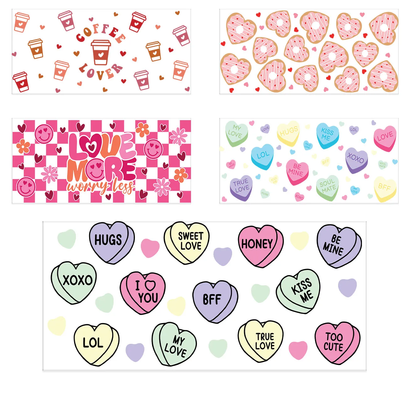 16oz Heart Printed 3D Sticker Cup Wrap Decals UV DTF Libbey Mug Car Transfer DIY Wrap New Design Popular