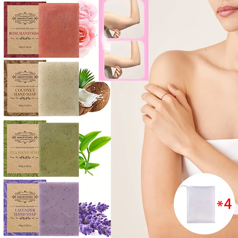 4 عبوات من ألواح صابون اللافندر لشجرة الشاي الطبيعية + شبكة رغوية مجانية، مجموعة هدايا مصنوعة يدويًا لجميع أنواع البشرة #1