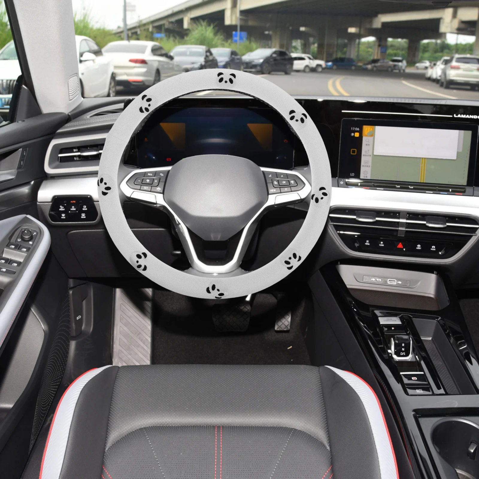 

Cute Cartoon Embroidered Panda Steering Wheels Cover Universal Car Wheel Protector Anti Slip Breathable for Men Women