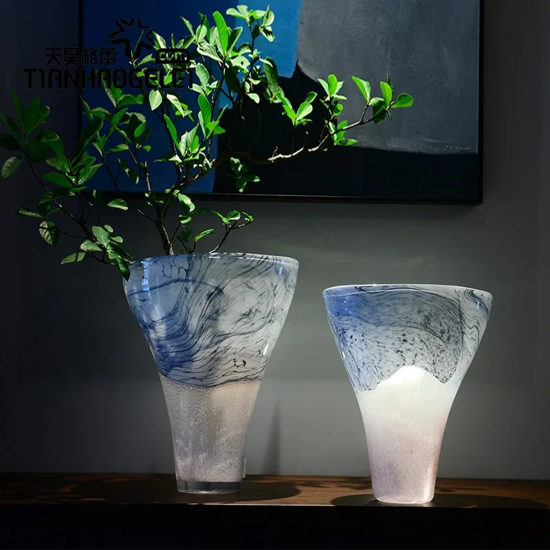 Handmade modern simple marbled glass vase sales office model room living room dining table ornaments