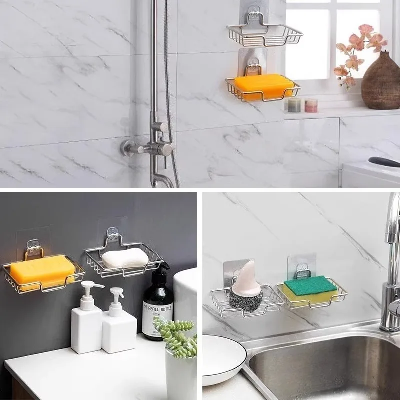

1Pc Wall Mounted Stainless Steel Soap Rack with Self Adhesive Soap Holder for Bathroom Accessories