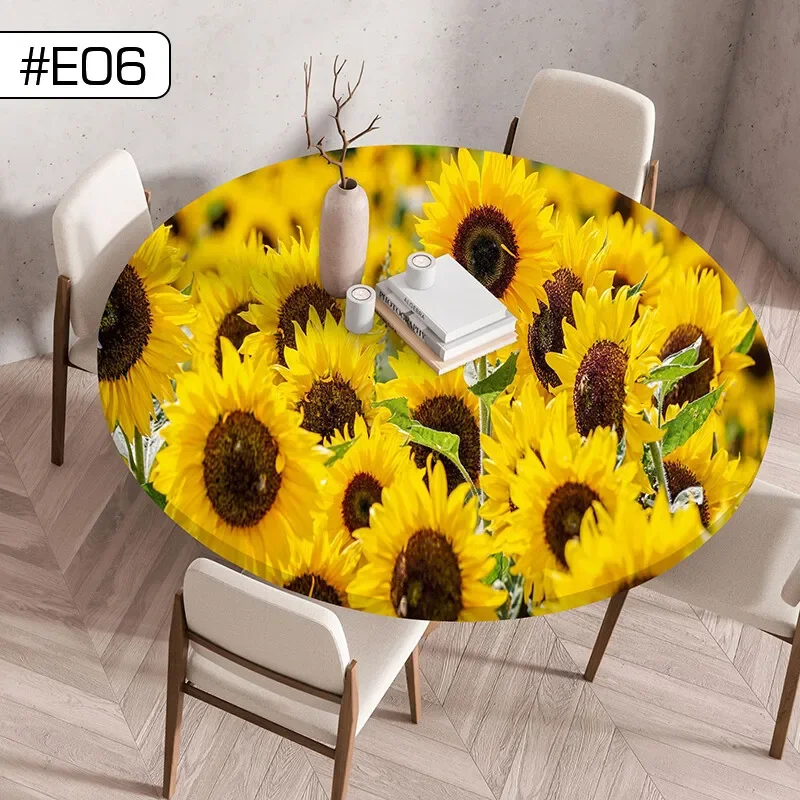 

Flower Printed Round Tablecloth Elastic Picnic Outdoor Table Cover Waterproof Table Protector Cover Wedding Home Decor New