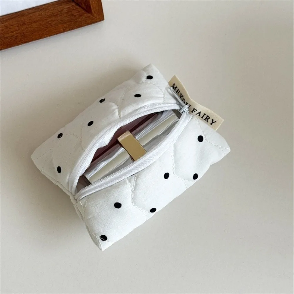 Simple Quilted Polka Dot Makeup Bag Ultralight Large Capacity Cosmetic Pouch Portable Small Coin Bag