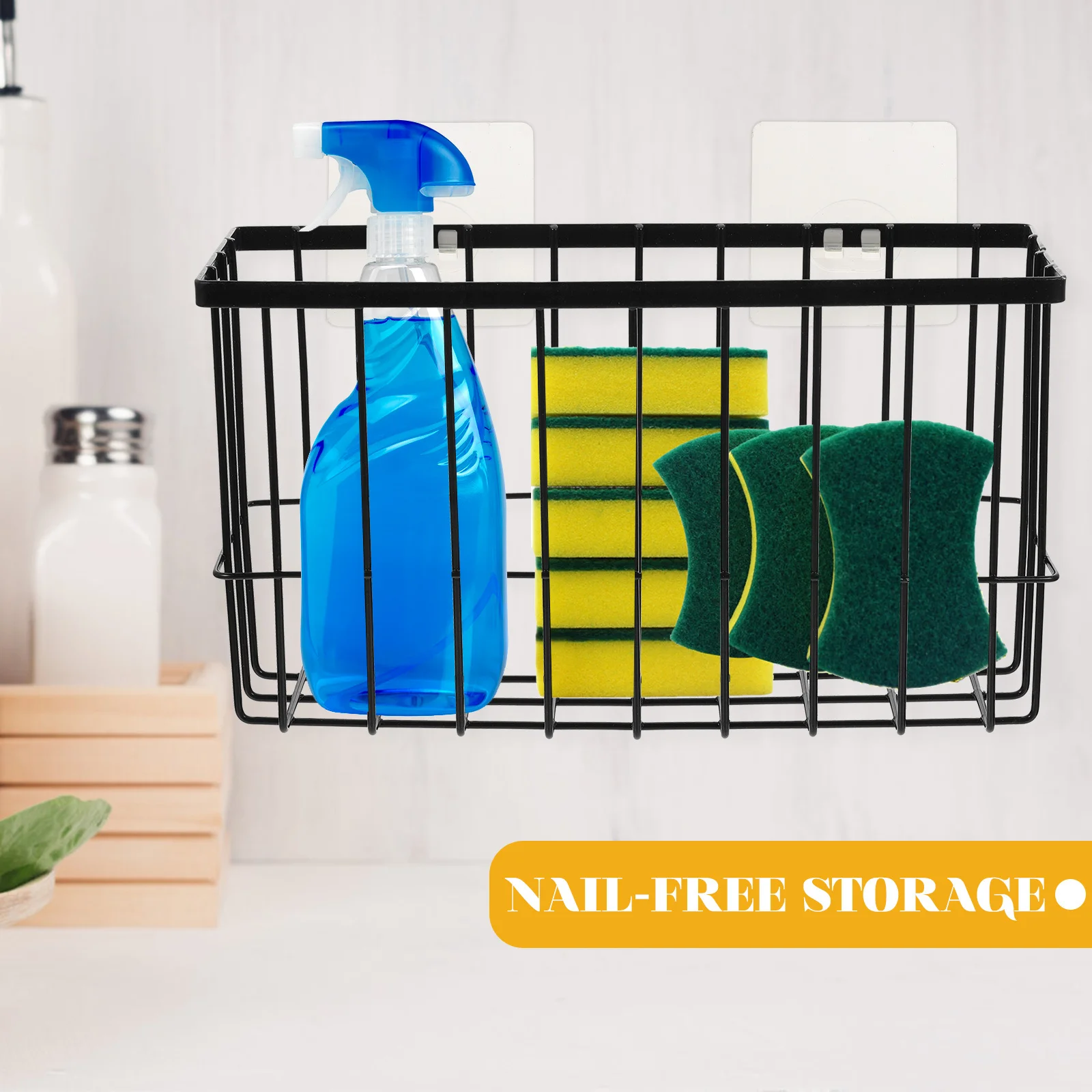 

1pcs Kitchen Wall Basket Heavy Duty Rust-Proof Floating Shelf No Drill Needed For Kitchen Bathroom Spice Organizer Metal