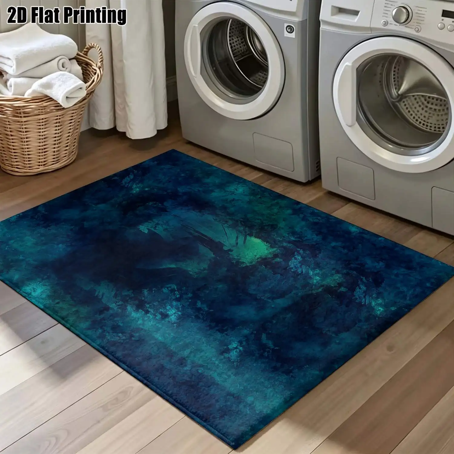 1Pc 2D Printed Carpet: Blue-Green Abstract Art, Nordic/Instagram/Modern Minimalist/European/Vintage Style, Multi-Size, Machine Washable, Ideal for Entryway, Dining Room, Foyer, Bedroom, Living Room Home Decor