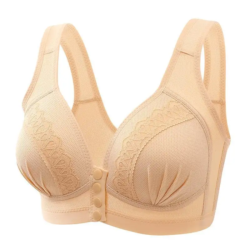 2023 Front Button Breathable Skin-Friendly Cotton Bra arge Size Front Button Comfortable Gather Bra Breathable Thin Section