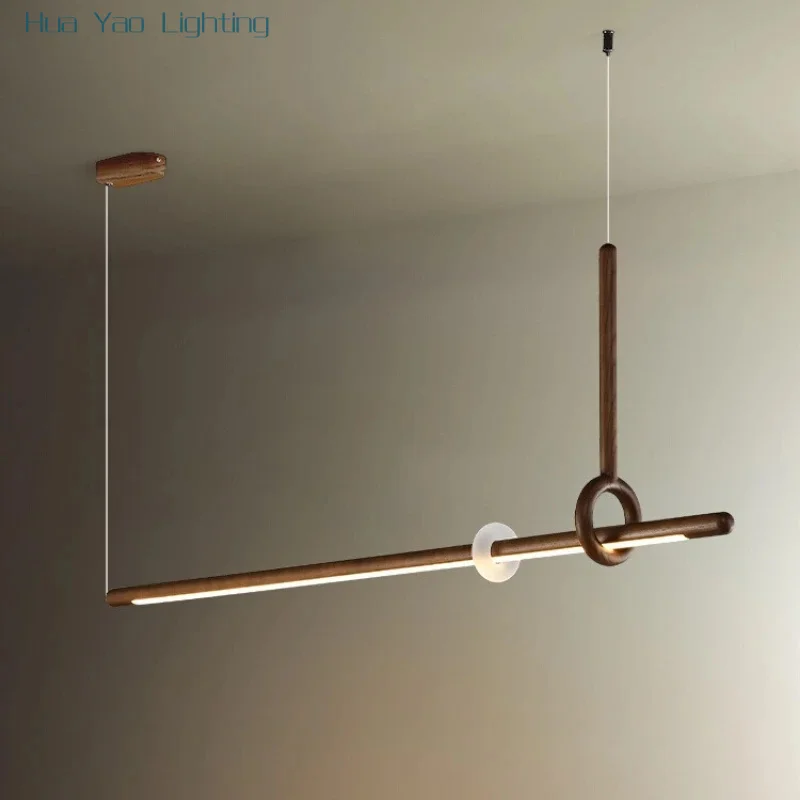 Modern New Restaurant Pendant Light Wabi Sabi Style Wooden Design Minimalist Bar Counter Bedroom Tea Room Long Strip Lighting