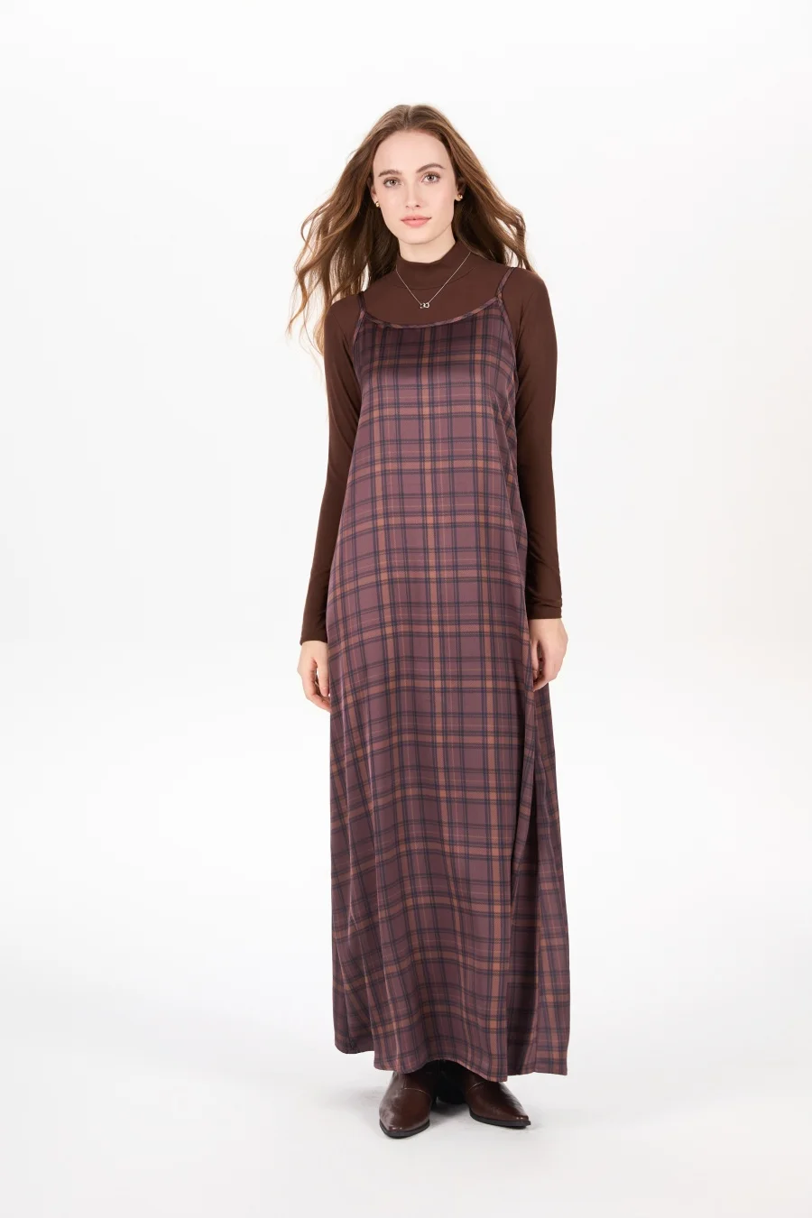 AS AW25 femme vêtements col montant + robe élégante en satin slip look assorti réglable maxi longueur au sol vêtements pour dames