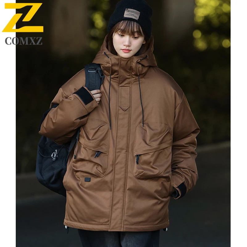 2025 الشتاء سترة النساء الرجال موضة عادية سميكة الباردة واقية يندبروف القطن معطف مبطّن اليابانية فضفاضة الدافئة مقنعين سترة