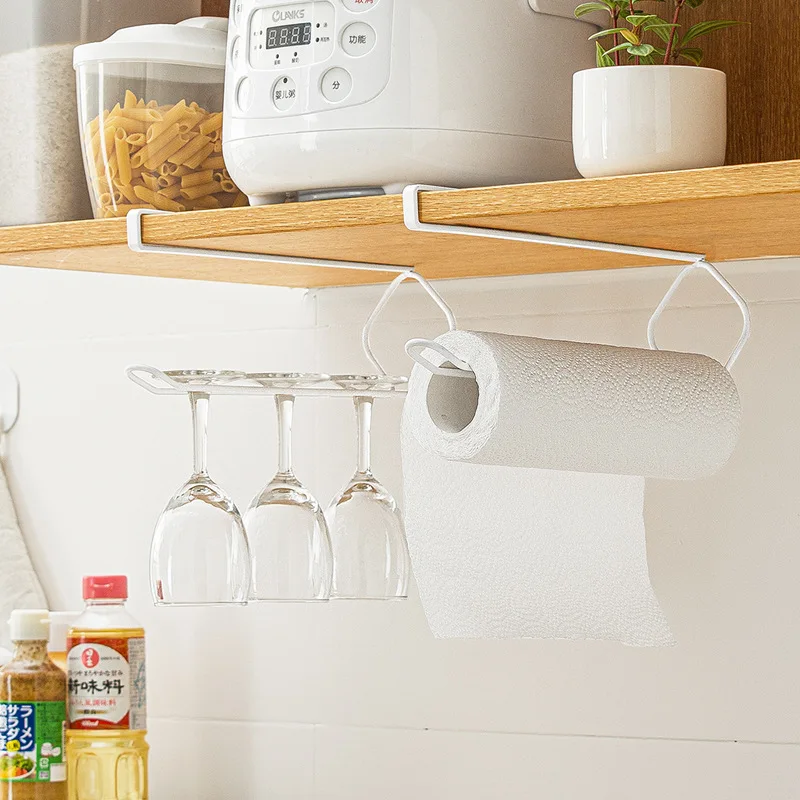 Wall Mounted Kitchen Roll Holder Tissue Toilet Paper Holder No Drill Paper Towel Dispenser Pot Lid Rack Wine Glass Rack Organize