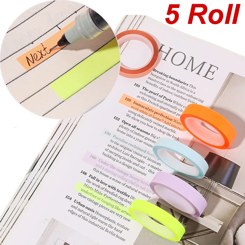 5/1 Roll Transparent Fluorescent Index Tabs Tape Flags 5m Sticky Note Stickers Stationery Children Gift School Office Supplies