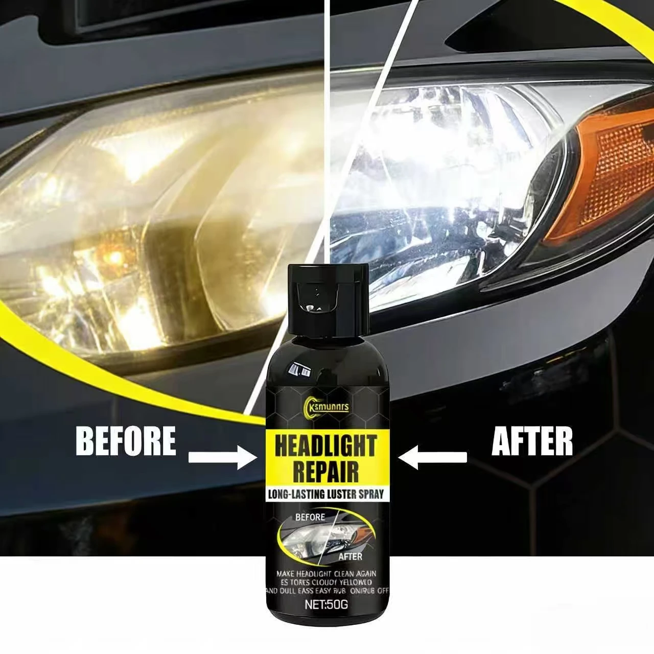 50g Headlight Repair Spray for BMW Toyota Car Long-Lasting Luster Auto Headlight Restorer Remove Yellowing Make Clean Easy Rub-O