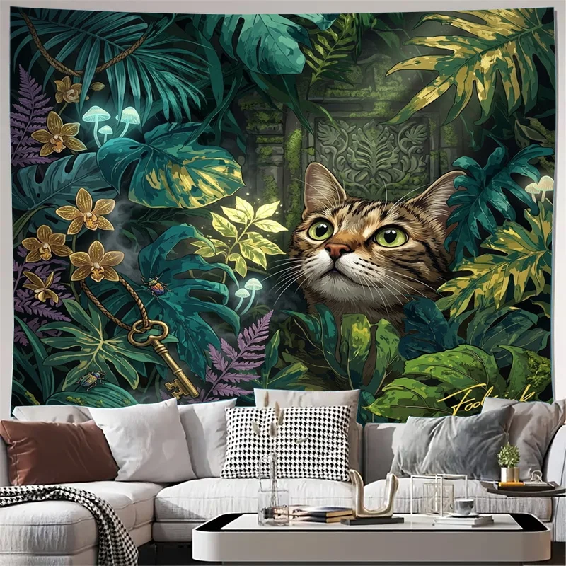 Luxurious Tropical Jungle Curtains Panel Home Decor Rainforest Botanical Wall Print Curtains Drapes for Living Room Cat Lover St