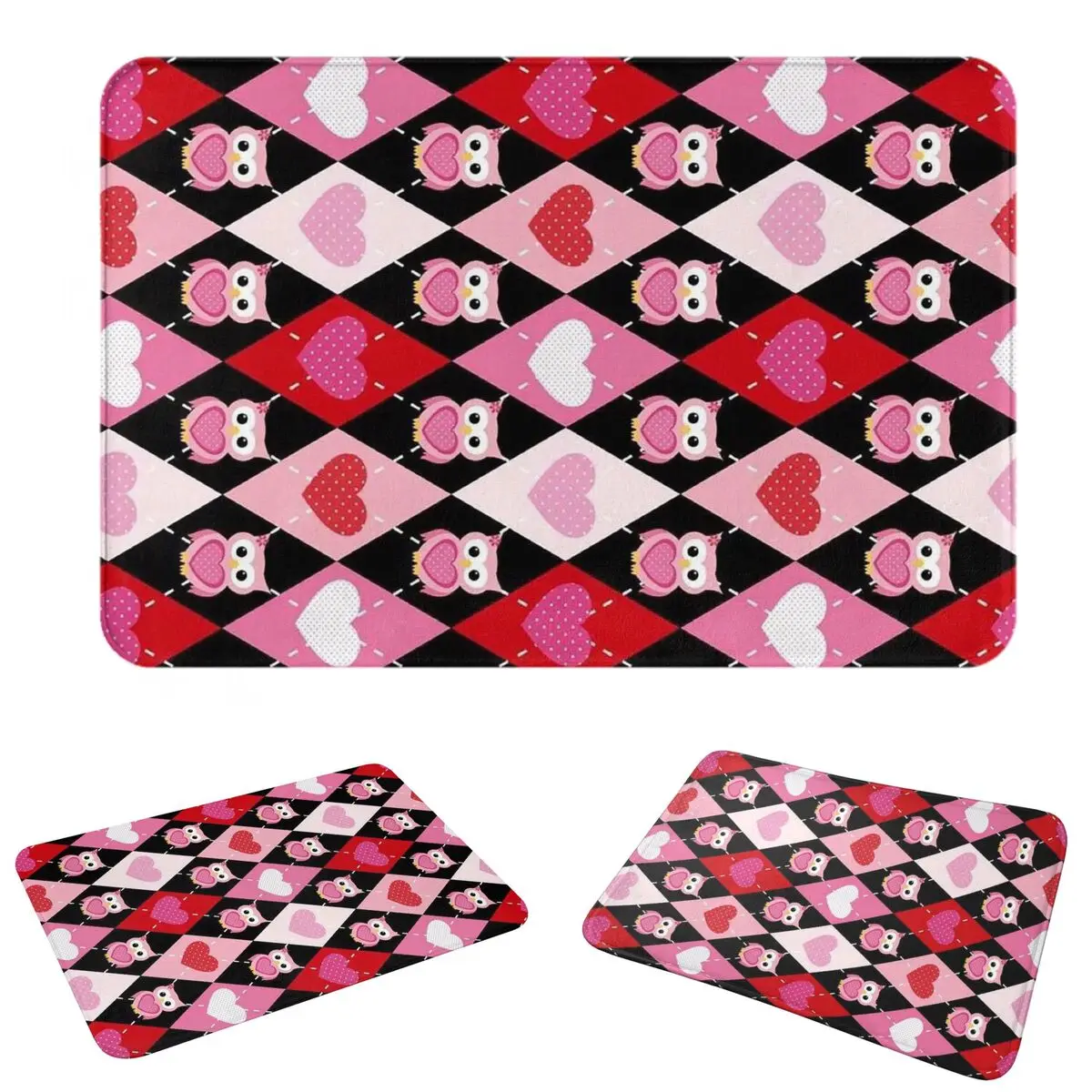 Love Owl Pink Non-slip Doormat Floor Mat Water oil proof Carpet Rug for Kitchen Entrance Home Bedroom Footpad Mats