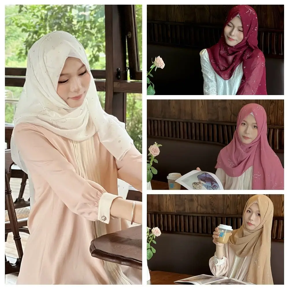 

Colorful Elegant Turban Headband Soft Solid Color Crystal Chiffon Hijab Ethnic Head Wrap Hijab Shawls Lady