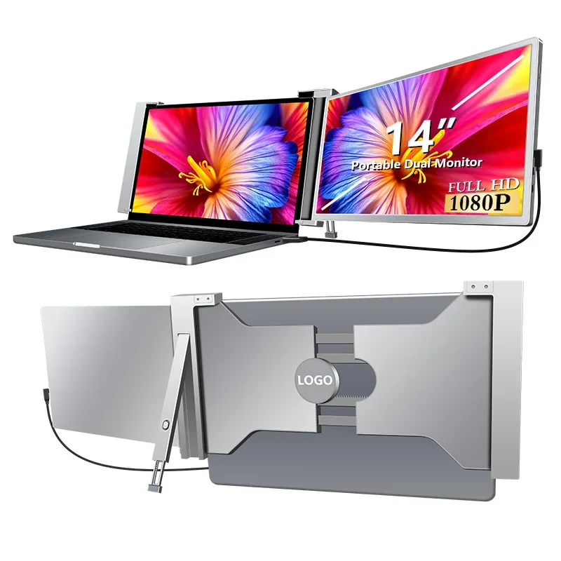 2026 Plug and Play 14 Inch Dual Screen Portable Monitor, Gaming Laptop Screen Extender 1080P IPS LCD Display for Travel