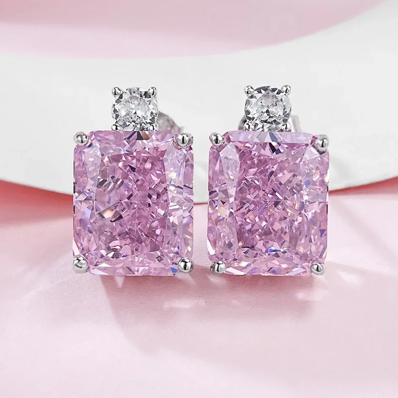 

Dexule Pink Diamond Stud Earring 100% Real 925 Sterling Silver Engagement Wedding Earrings for women Promise Party Jewelry