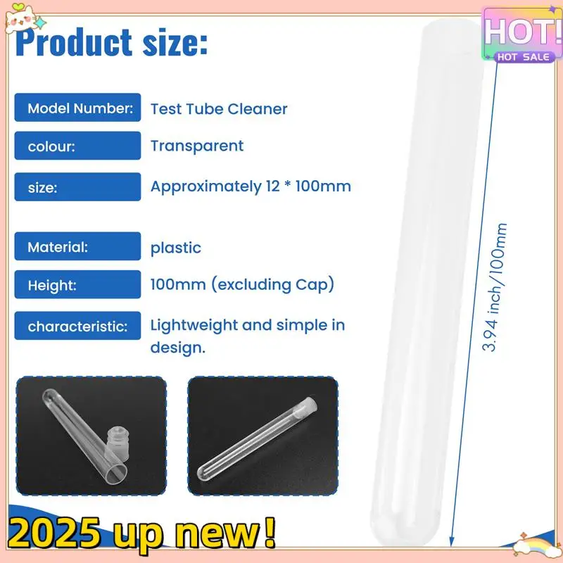 Classy-100Pcs Clear Plastic Test Tube With Cap 12X100mm U-Shaped Bottom Long Transparent Test Tube Lab Supplies