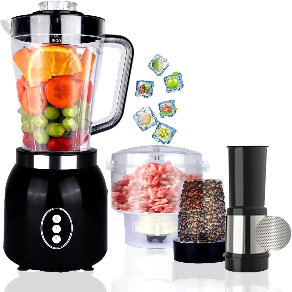 キッチン用4 in 1ブレンダーとフードプロセッサーコンボ、シェイクやスムージー用ブレンダー、肉のみじん切り、乾式粉砕