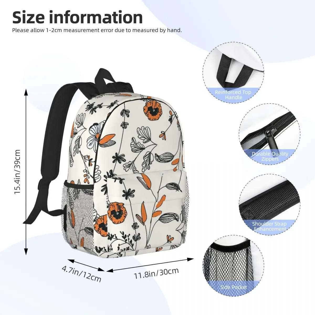 Mochilas con patrón de flores naranjas para adolescentes, morral escolar de dibujos animados para estudiantes, bolso de hombro para ordenador portátil de gran capacidad