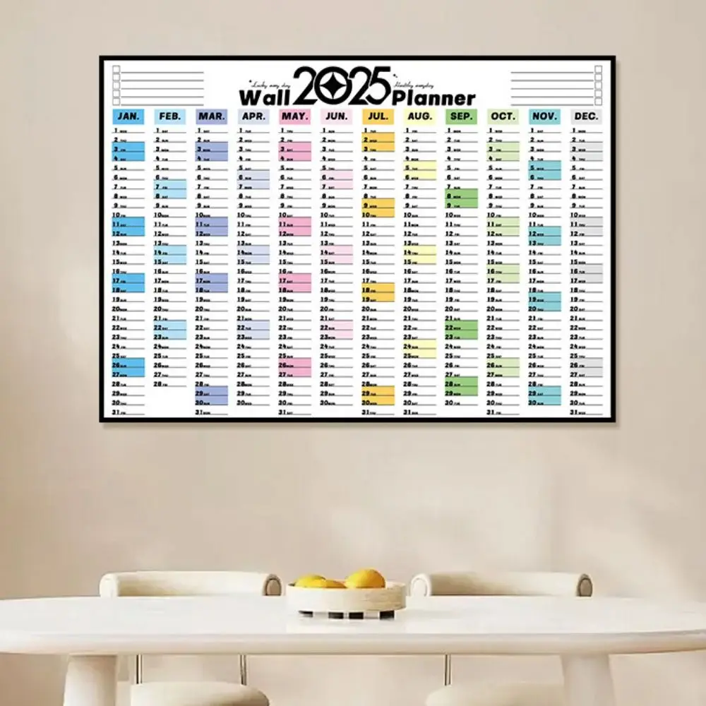 Foldable 2025 Calendar Planner Sheet Plastic Decorative Planning Wall Calendar with Colorful Stickers To Do List Planner