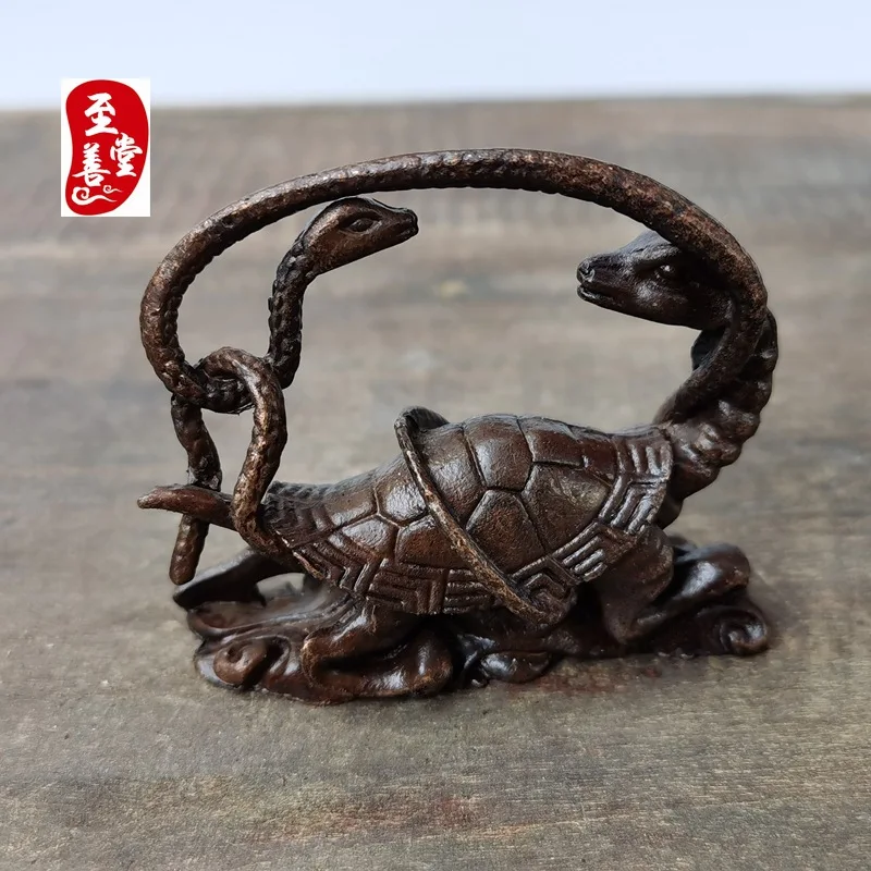 Antique Collection: Old Patina Alloy Bronze Living Room Decorative Ornament - Mythical Creature Xuanwu6x5CM