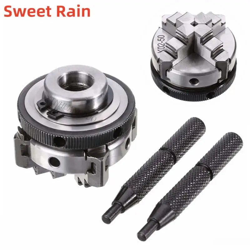 50mm Mini 4 Jaw Reversible Self-Centering M14 Thread Mount Lathe Chuck With Lock Rods K02-50+Chuck connecting rod