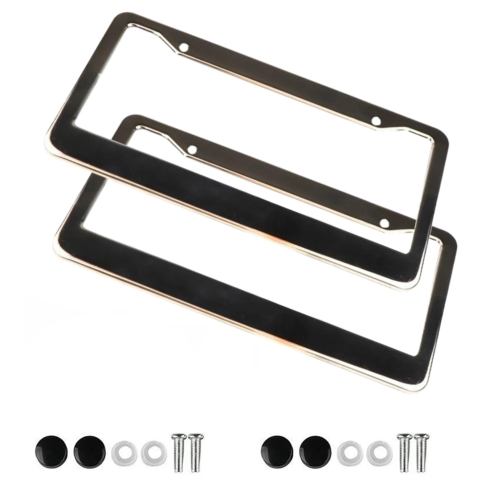 2Pcs For US Model Car License Plate Frame Tag Cover Stainless Steel Nubmer Plate Holder Bracket With Screw Caps Auto Accessories