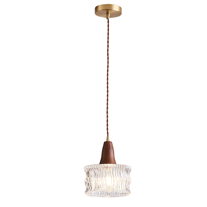 

French retro glass bedside small chandelier American walnut all-copper restaurant bar entrance light
