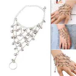 with Rings Retro Present Fairy Women Jewelry Accessories Connected Finger Bracelet Full Bell Bracelet Fishing Net Bracelet