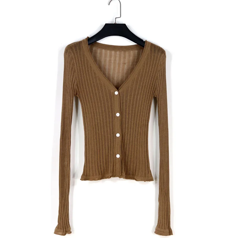 Women's Knitted Short Sleeve Light Weight Sun Protection Cardigan Slim Fit Soft Fabric V-Neck Casual Style Air Conditioning Top