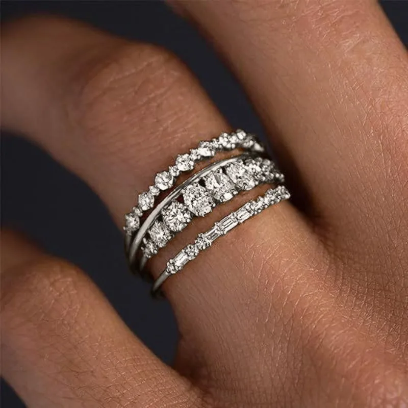 New accessories, sweet romantic zircon inlaid four-piece women's ring, fashion set jewelry.