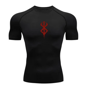 Short -sleeved men's compression t -shirt, sports t -shirt, breathable MMA, fitness clothing, fast drying, white and black, summer race 8 Main Sales Men's Black T -Shirt - №5