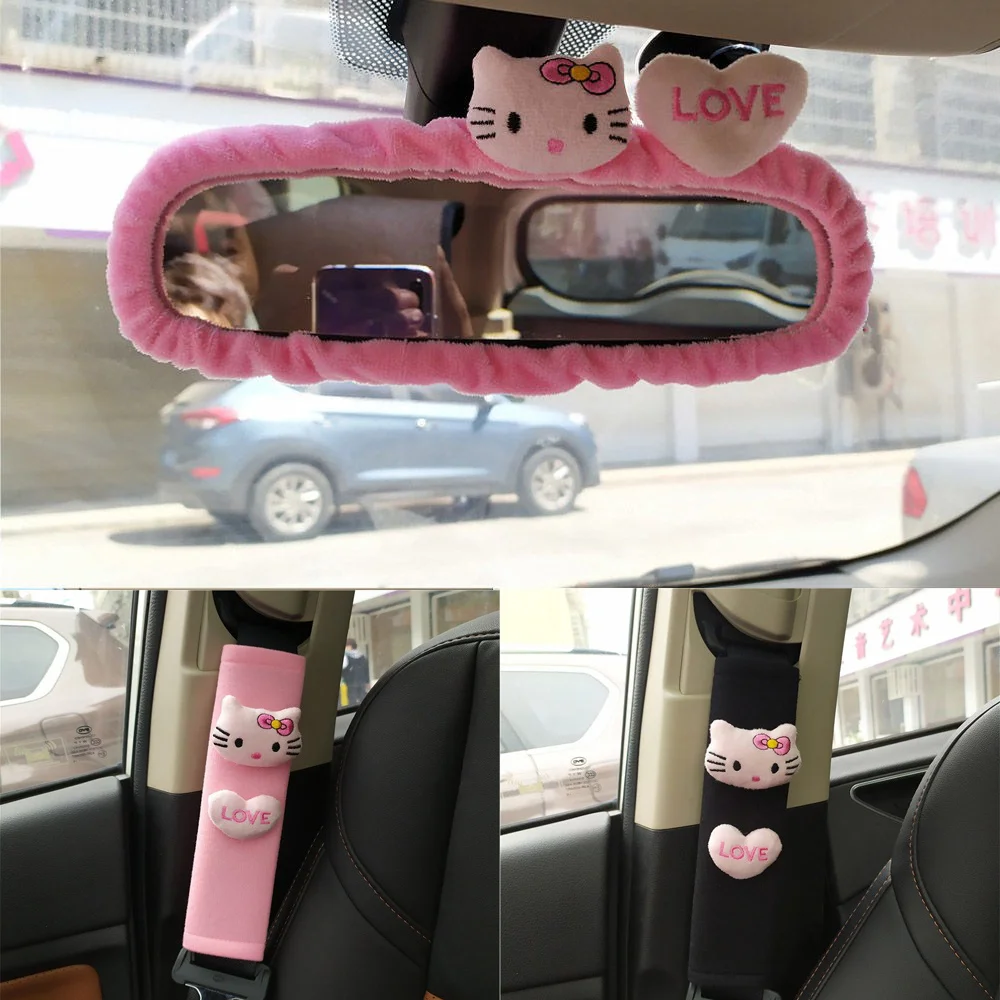 Sanrio Hello Kitty Car Rearview Mirror Cover Kawaii Adorable Creative Character Cartoon Plushie Decoration Cute Female Exclusive