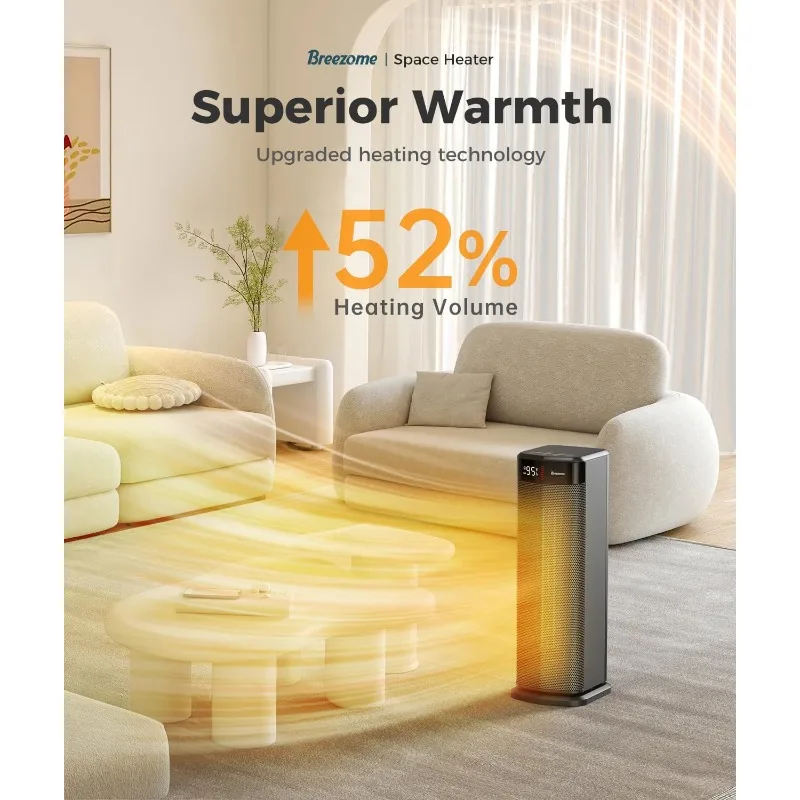 Space Heater for Indoor Use,1500W Fast Heating Electric Heater with Thermostat,24H Timer Portable Room Heater for Office Bedroom