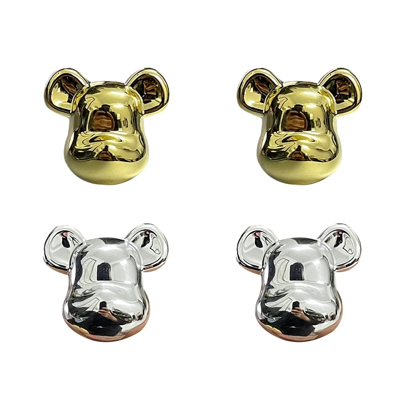 4Pcs Original Cute Cartoon Gold Silver Bear Pattern Themed Shoe Charms For Kid\'s Clogs DIY Parts Decoration Accessories Shoe Pin