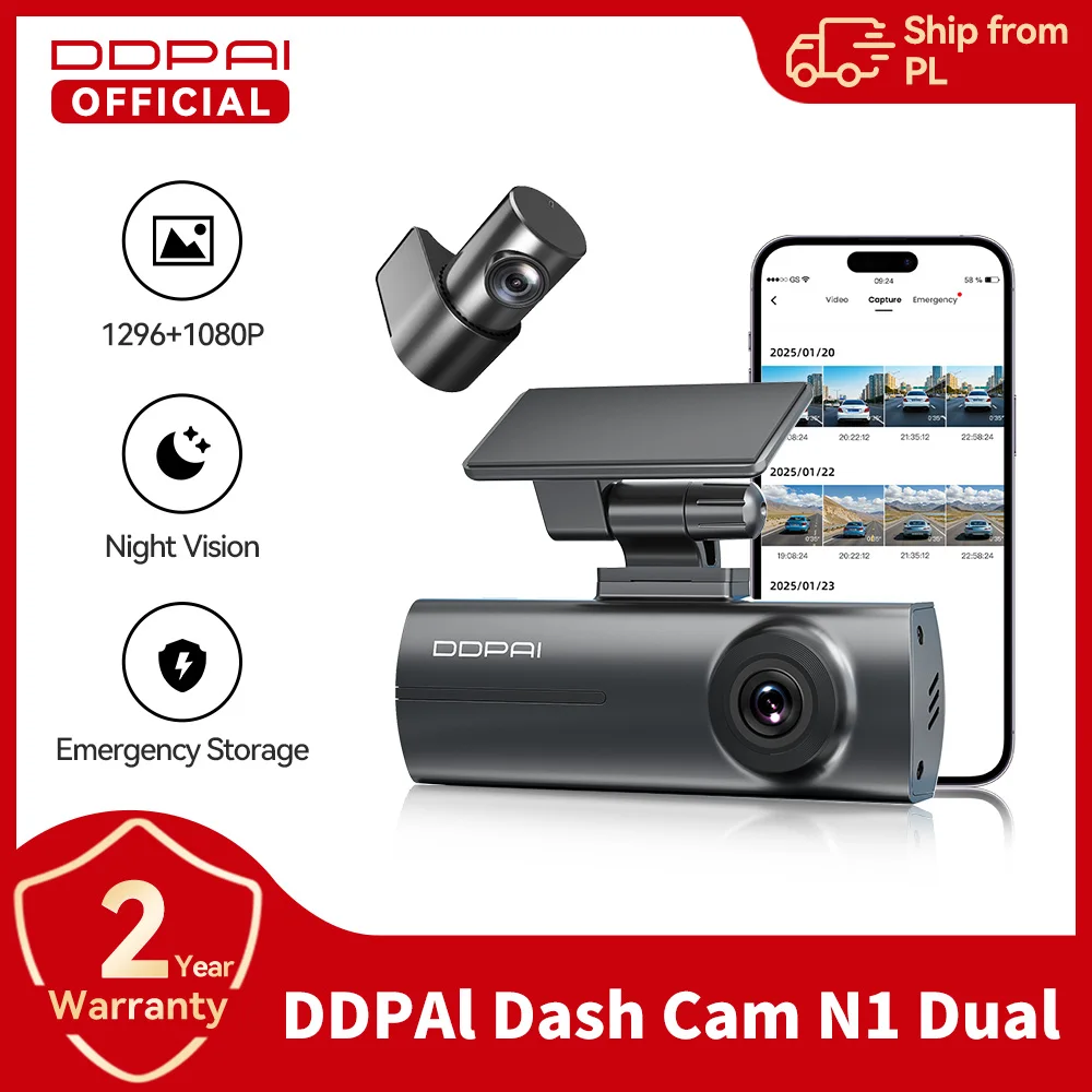 Image of DDPAI N1 Dual Dash Cam 1296P UHD F1.8 Blende WiFi NightVIS APP Steuerung Parkplatz Monitor Auto Kamera Recorder unterstützung Hinten Cam