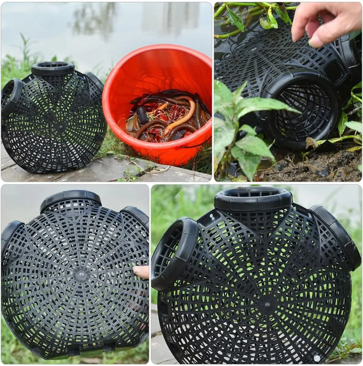 3/6/8 Holes Plastic Eel Trap Portable Crawfish Shrimp Cage Reusable Minnow Net with Anti-Escape Funnels For Catching Herring