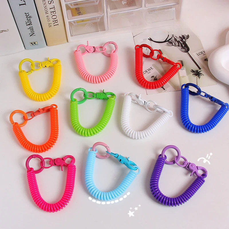 

Spring Rope Keychain Pendant Mobile Phone Anti Loss Rope Keychain Colored Elastic Telescopic Hanging Rope Student Bag Pendant