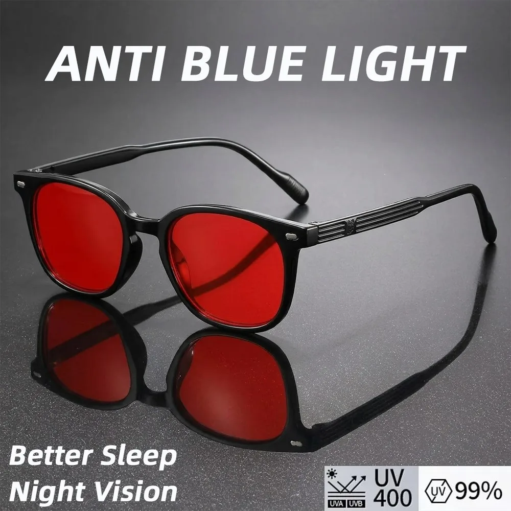 Óculos Anti Luz Azul com Lentes Vermelhas para Melhor Sono, Óculos de Computador TR90 para Homens e Mulheres, Reduzem a Fadiga Ocular, Visão Noturna para Dirigir e Assistir Filmes