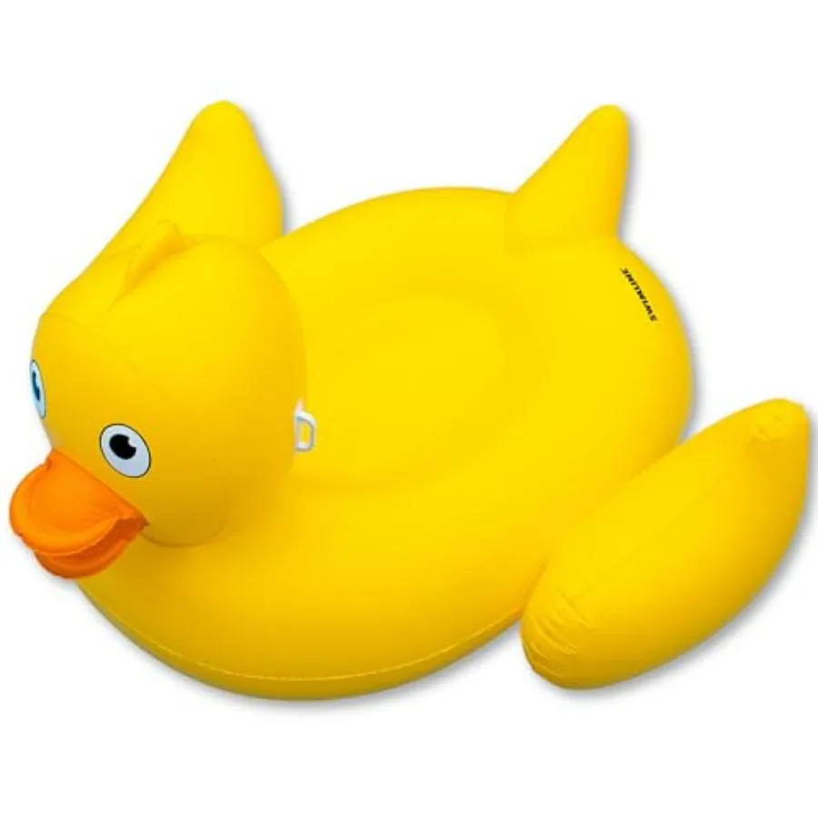 

Giant Inflatable Lucky Ducky Pool Float for outdoor parties and relaxation, PVC material, yellow, stable legs and wings design