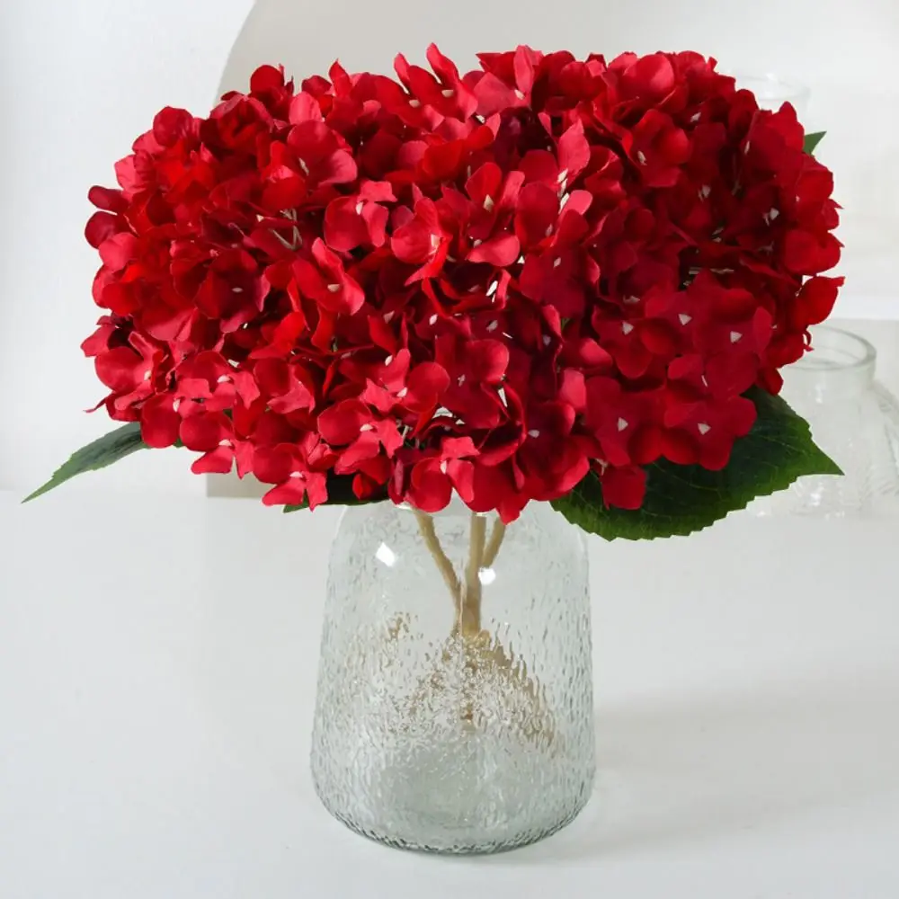 45CM Flower Bouquet Blue Artificial Hydrangea With Leaves Realistic Colorful Home Decor