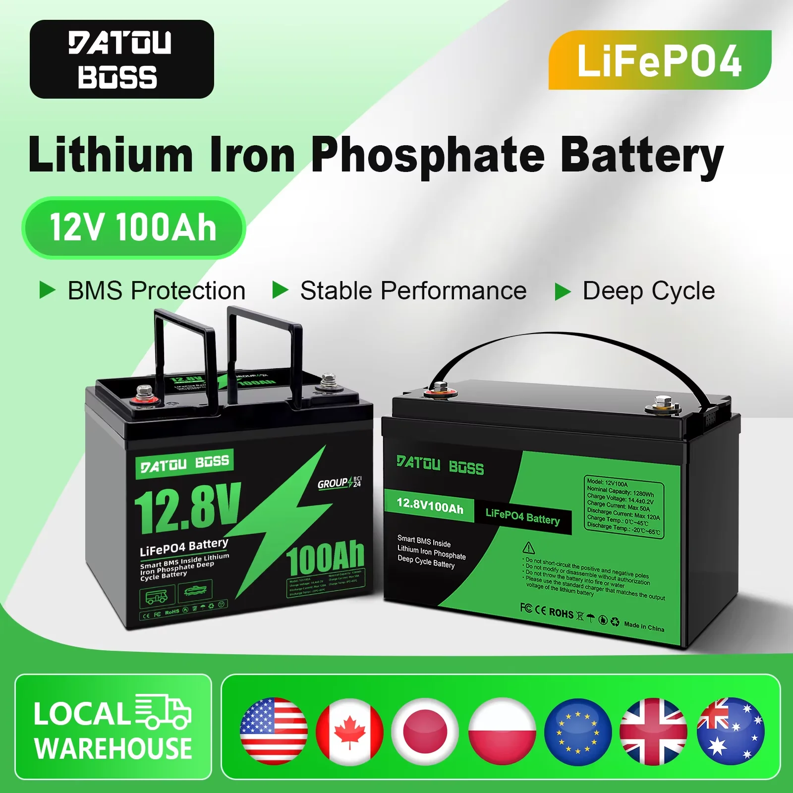 

DATOUBOSS 12V200Ah Portable Rechargeable LiFePO4 Battery Built-in Intelligent BMS System akumulator 12v for RV Solar No VAT