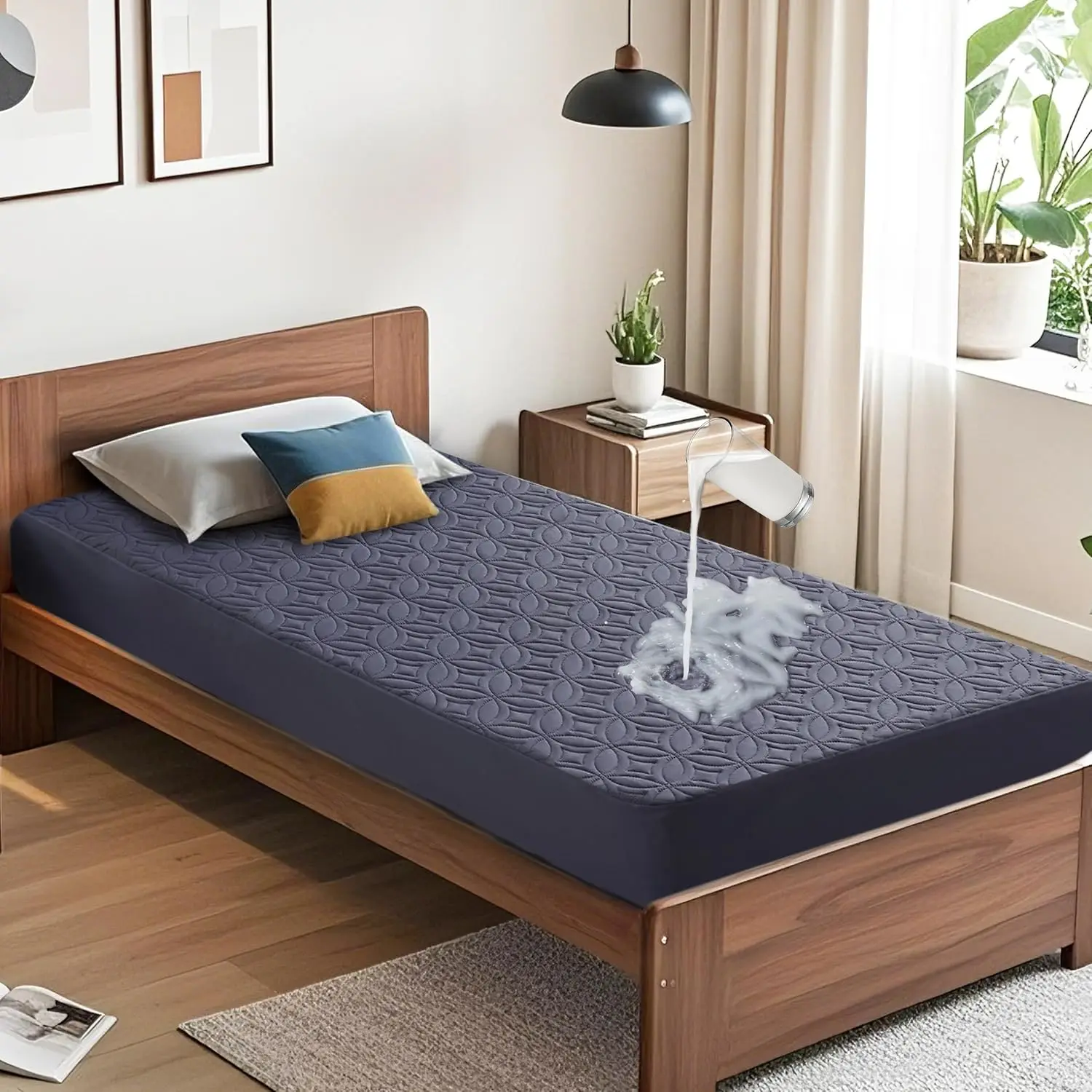 

Водонепроницаемая защита матраса, двойной наматрасник с глубоким карманом, глубина 6–15 дюймов, мягкий грязезащитный чехол для матраса для двуспальной кровати