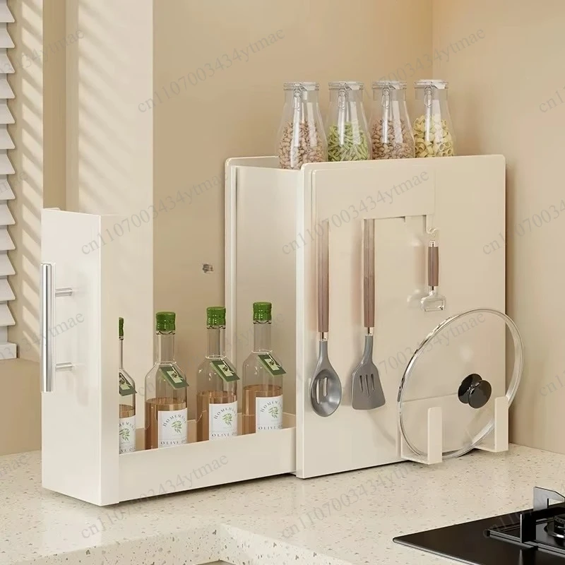 Narrow Dust‑Proof Wrought Iron Seasoning Storage Rack, Pull‑Out Design Countertop Organizer for Kitchen Spice Storage