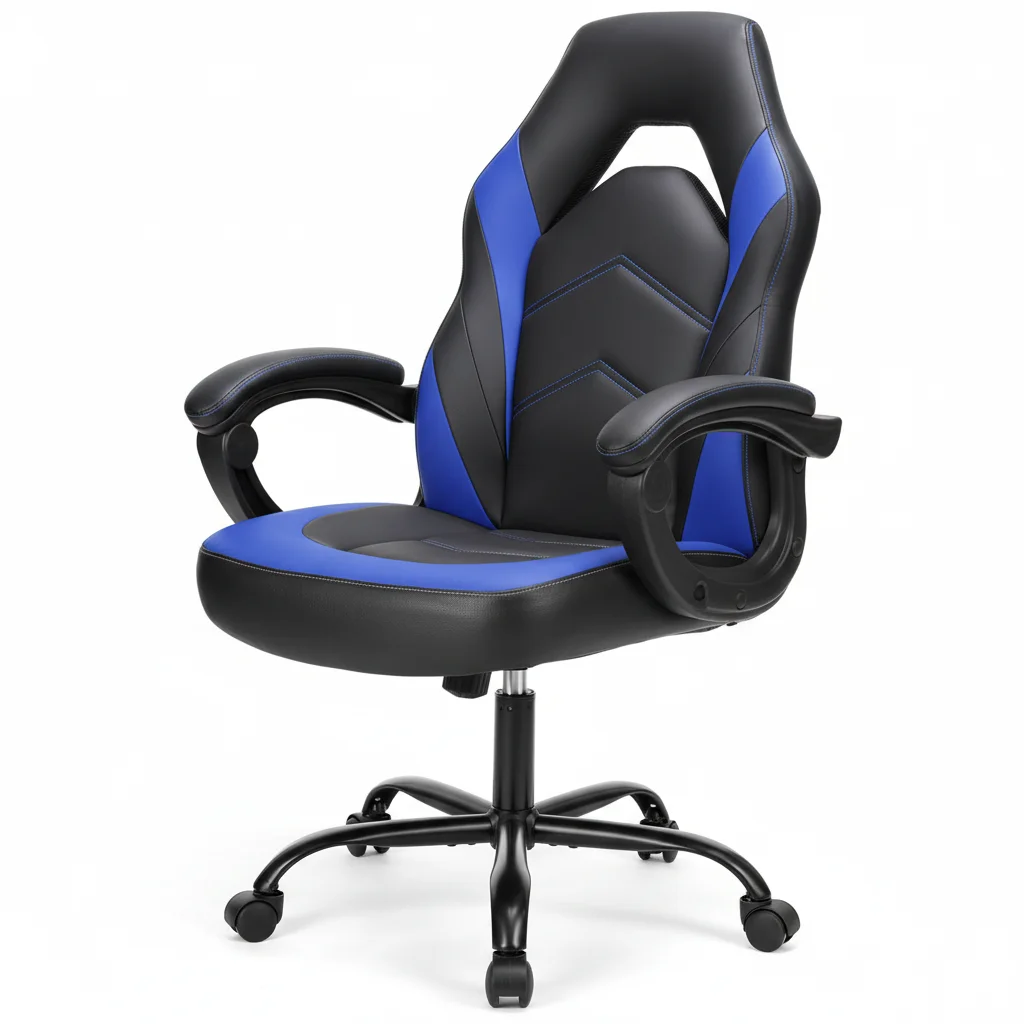 Ergonomic PU Leather Gaming Chair with Swivel Base Adjustable Height and Flip-up Arms for Adults Office Computer Desk Chair