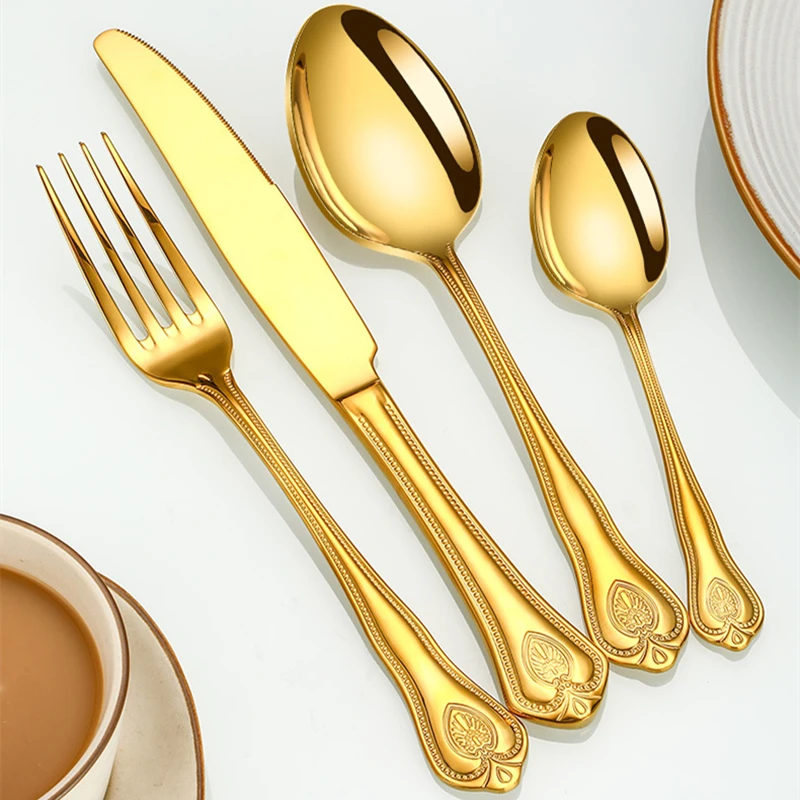 

24Pcs INDIO New Silver Gold Cutlery Set 18/10 Stainless Steel Creativity Gift Flatware 304 Drop Shipping