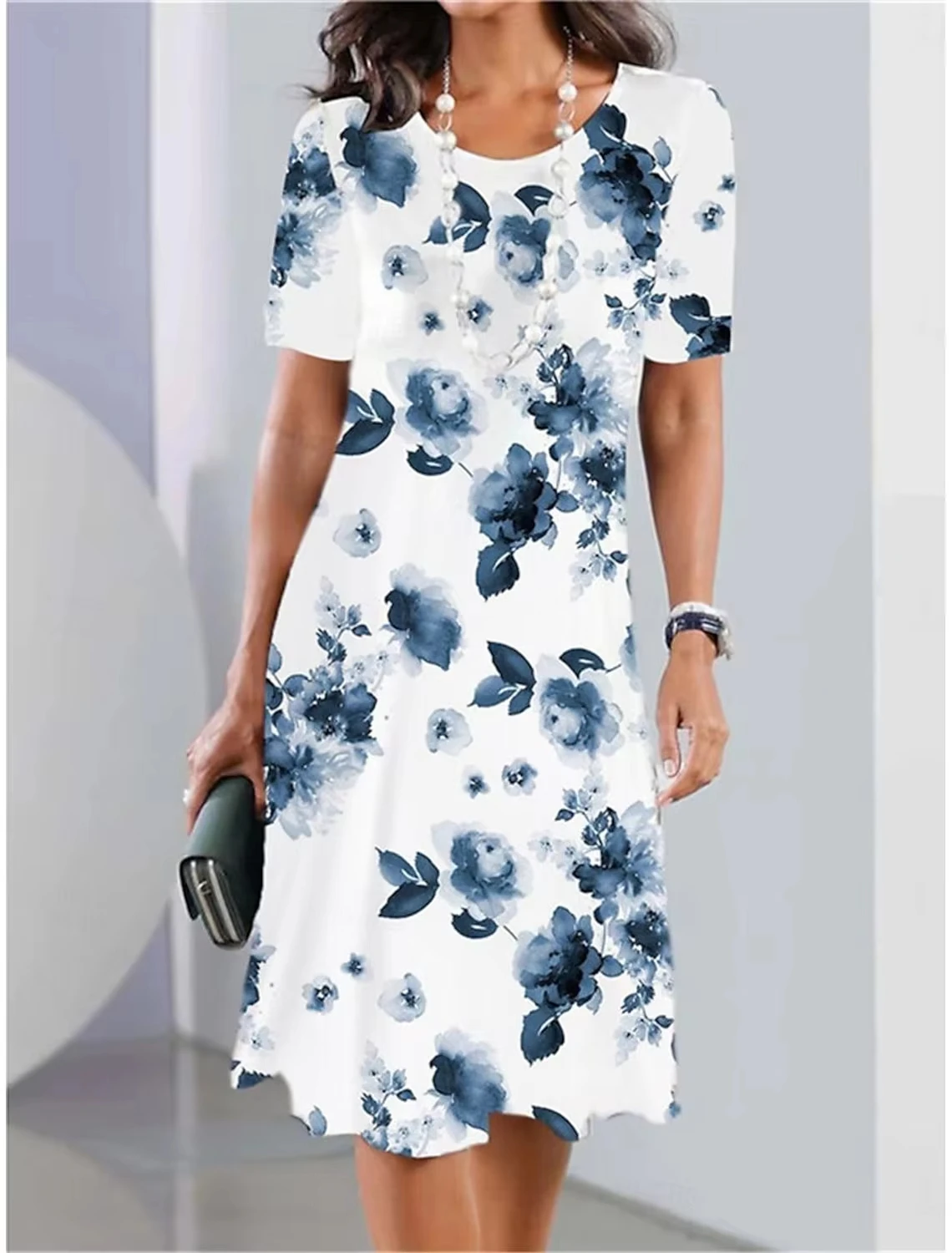 

Women's Elegant Woman Clothes Midi Dress Crew Neck Short Sleeve 3d Print Casual Dress Shift DressFemale Clothing Casual Floral