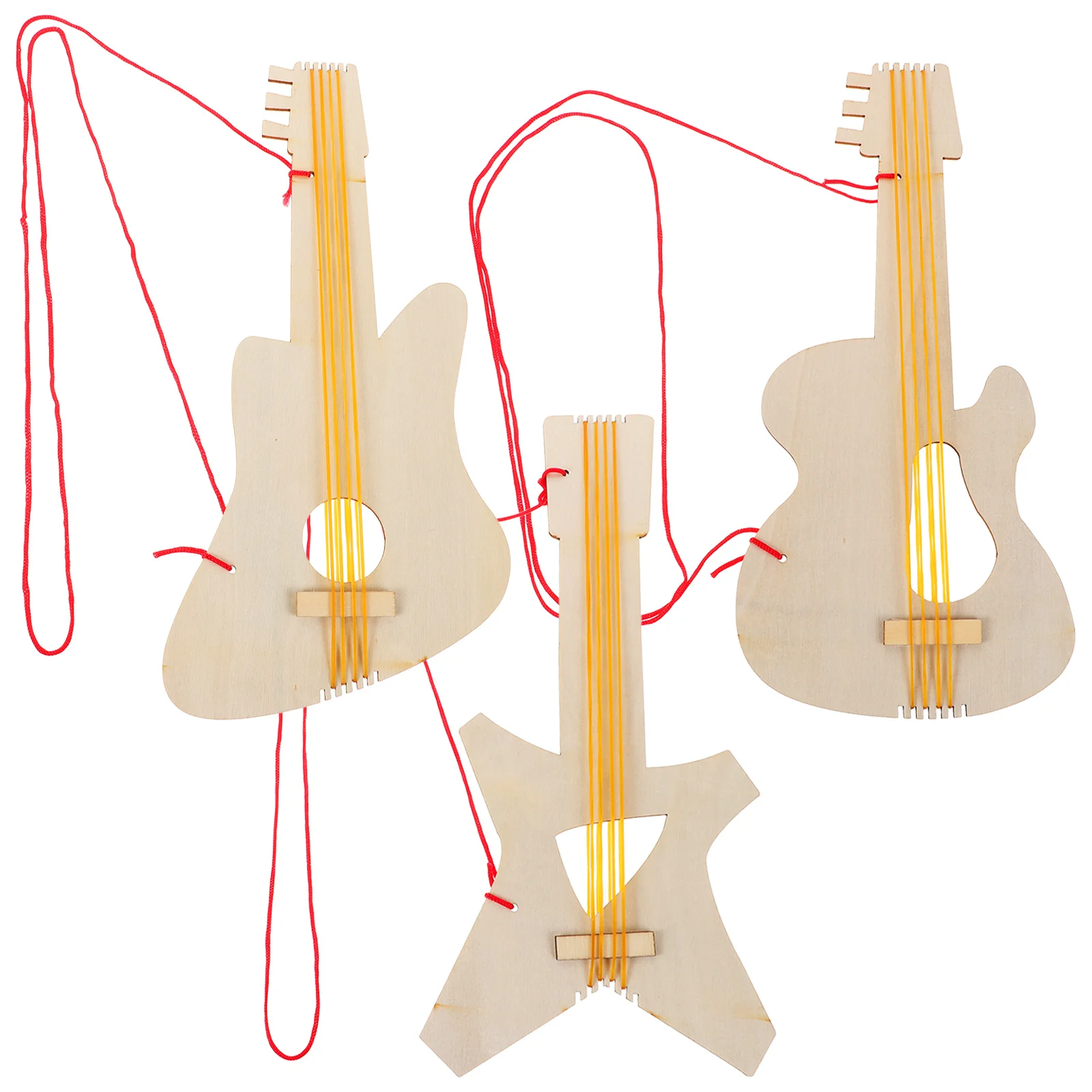 

3pcs Wooden Guitar For Kids Handcrafted Diy Paintable Mini Musical Instrument Natural Wood Children'S Music Learning