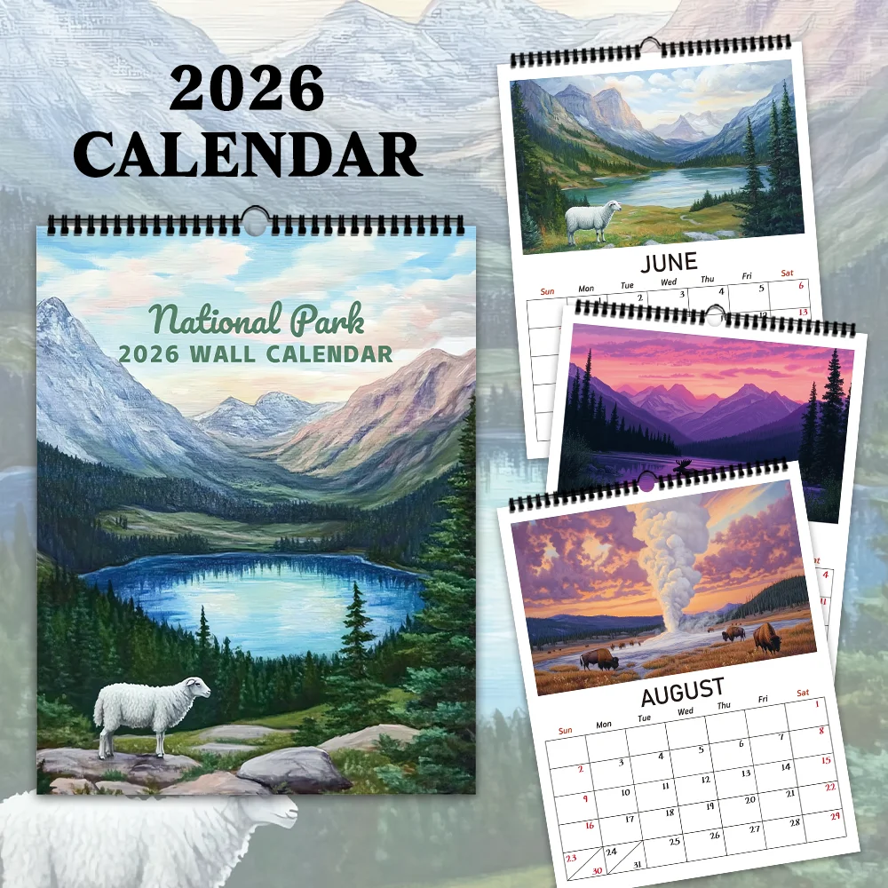 

1pc 2026 Wall Calendar, Natural Landscape Hand Illustrations, Monthly Planner, Perfect Gift for Birthdays, Christmas, New Year